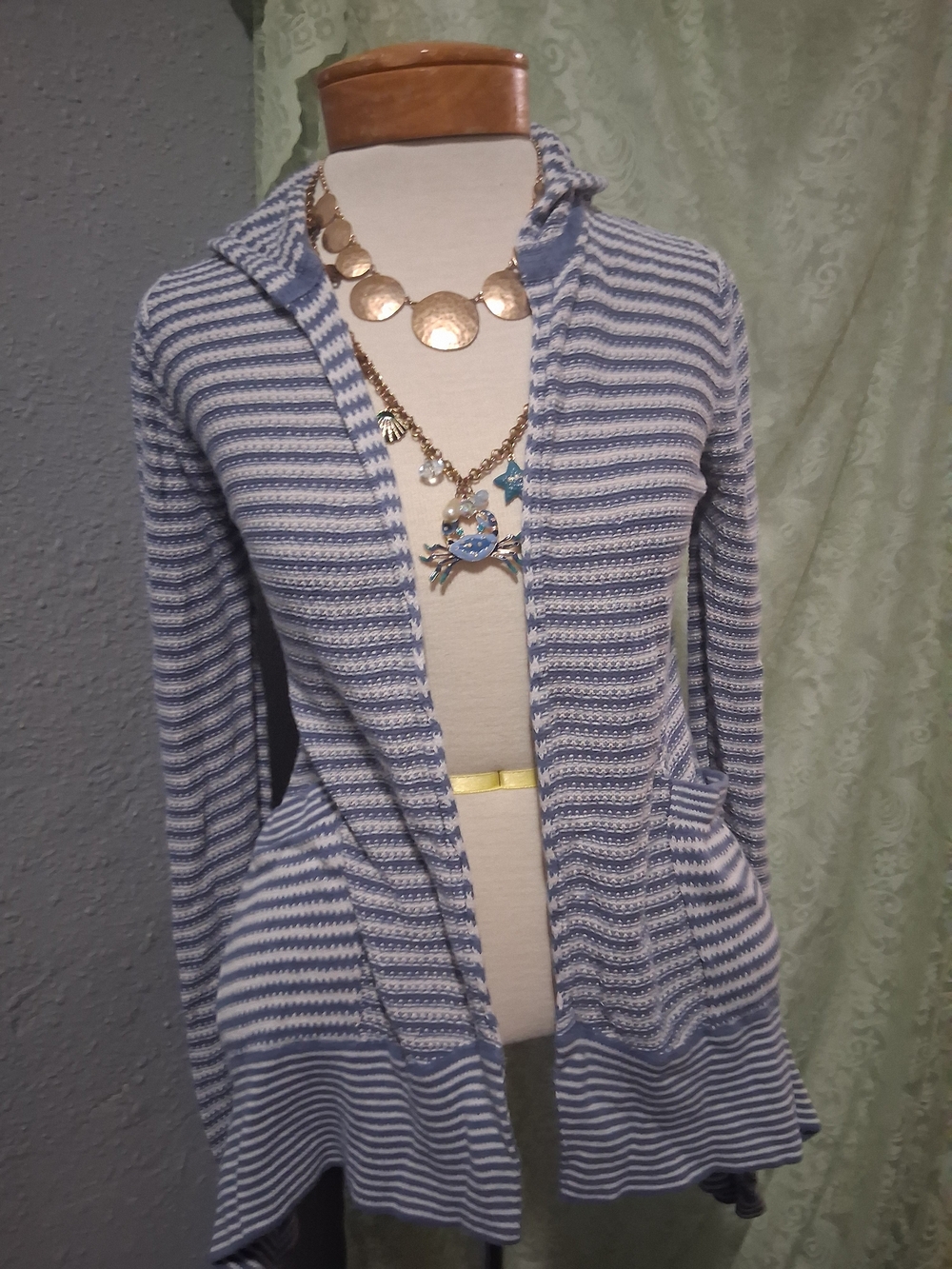 Tommy Bahama Blue and White Striped Hooded Cardigan - Linen Blend